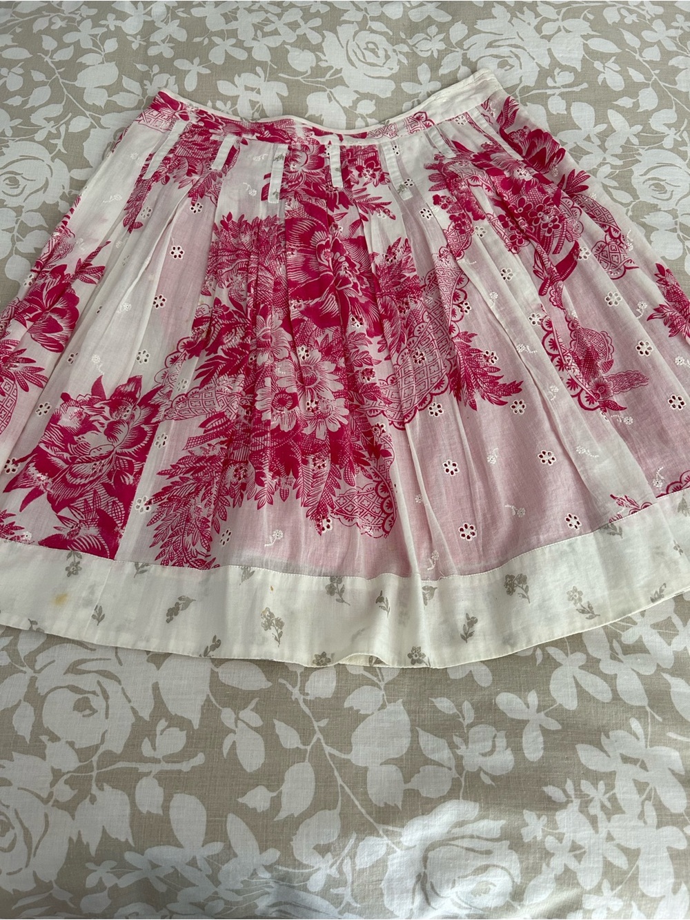 Odille Bright Pink Cotton Skirt with Floral Waistband